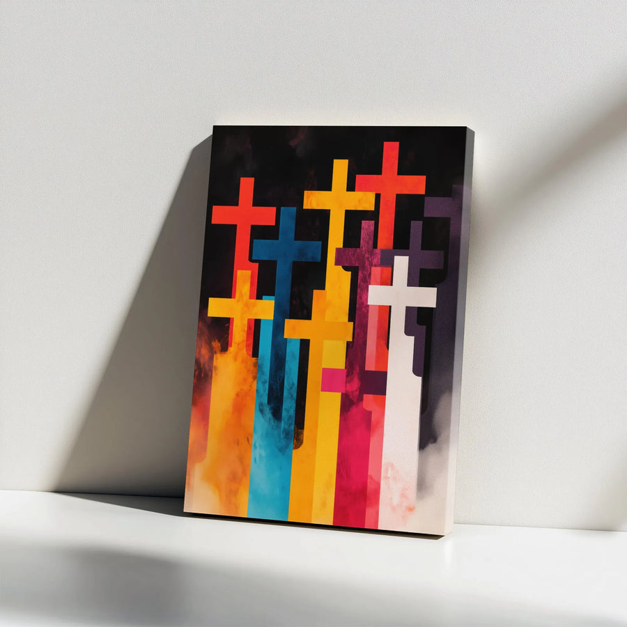 Colorful Christian Cross Canvas Art | Abstract Religious Wall Decor | Premium Gallery Wrap Print | Modern Spiritual Gift for Home and Church