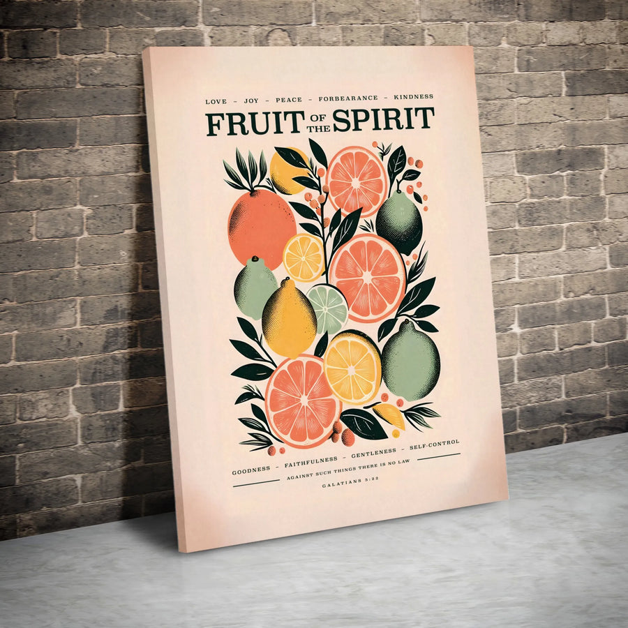 Fruit Of The Spirit Canvas | Galatians 5:22 Bible Verse Wall Art | Premium Gallery Wrapped Citrus Print | Inspirational Christian Gift for Home Decor