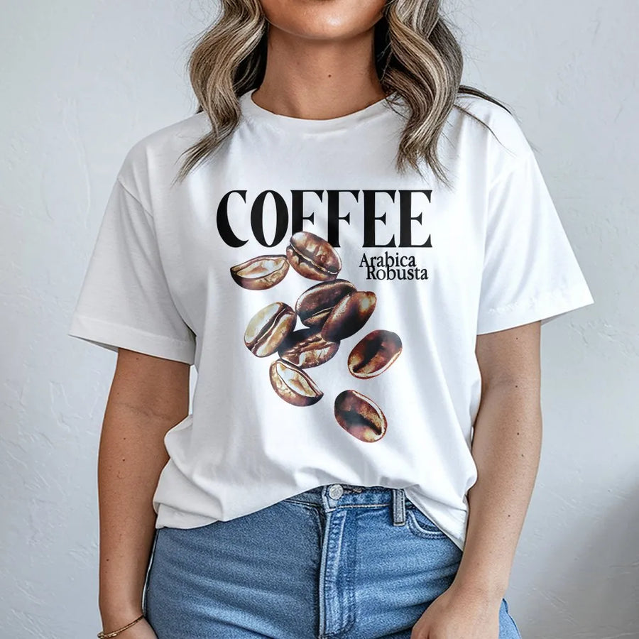 Coffee Lover T-Shirt | Arabica Robusta Bean Graphic Design | Premium Cotton Everyday Tee | Gift for Coffee Baristas and Caffeine Addicts