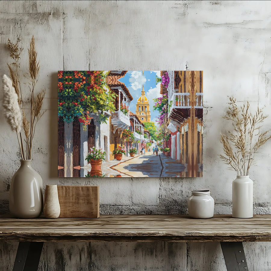 Vibrant Cityscape Canvas Wall Art | Impressionist European Street Scene | Premium Gallery Wrapped Print | Travel Lover Decor Gift