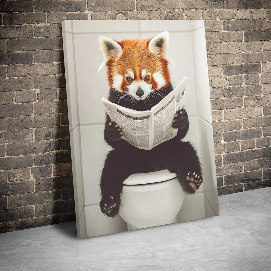 Red Panda Wall Art | Funny Animal Bathroom Decor | 1.25" Gallery Wrap Canvas | Unique Gift for Animal Lovers and Bathroom Humor Enthusiasts