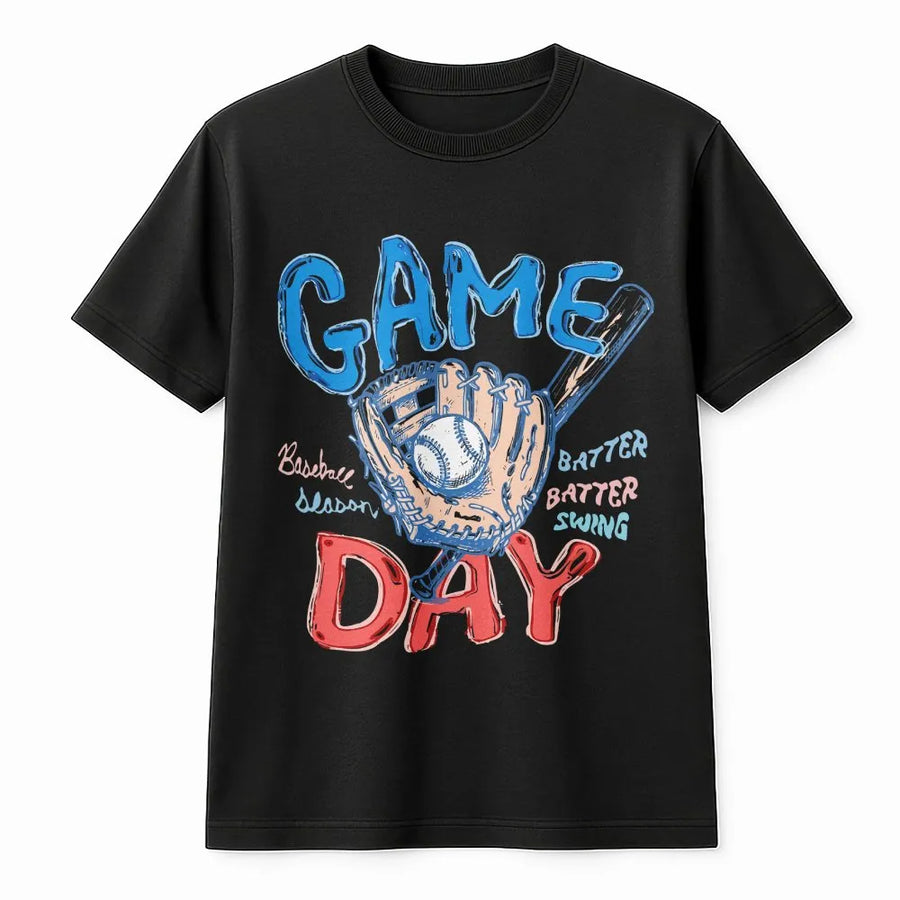 Game Day Baseball T-Shirt | Doodle Sketch Graphic Pullover | Soft Cotton Blend | Gift for Sports Mom Fan