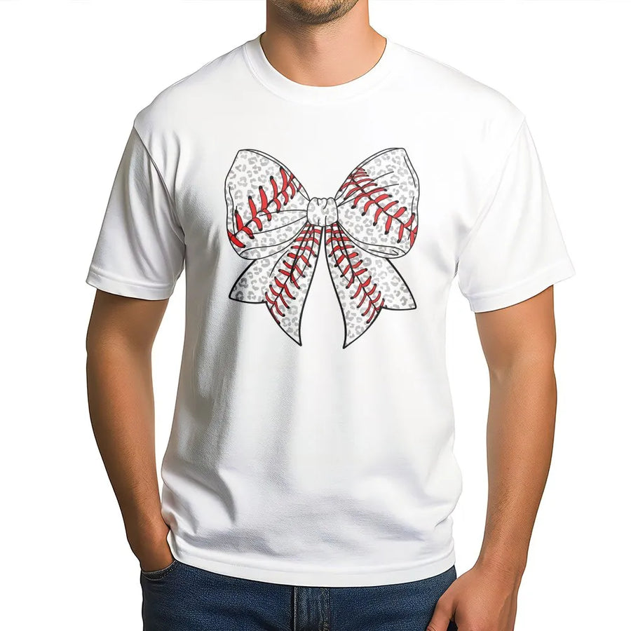 Baseball Bow T-Shirt | Leopard Print Game Day Graphic Tee | Premium Comfort Colors | Gift for Baseball Mom Sports Fan
