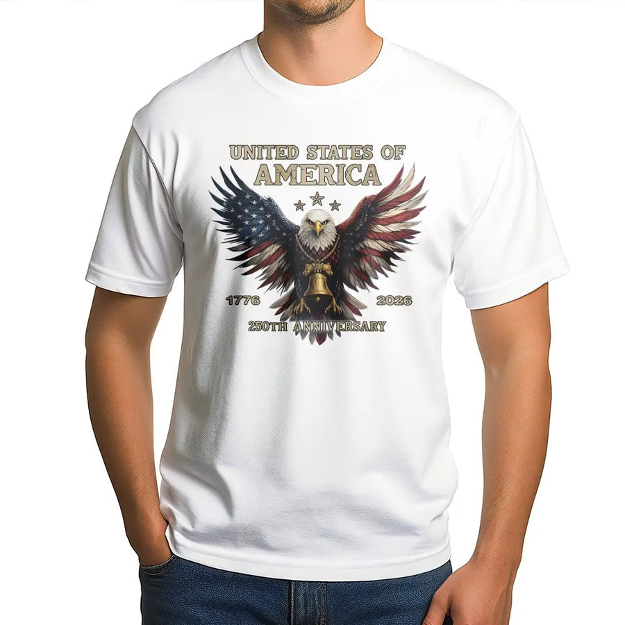 USA 250th Anniversary T-Shirt | Patriotic Eagle Liberty Bell Graphic | Premium 100% Cotton Tee | 1776-2026 Semiquincentennial Gift for Americans