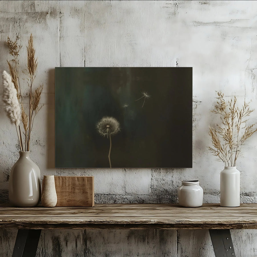 Dandelion Seeds Wall Art | Moody Minimalist Botanical Print | Premium Gallery Wrapped Canvas | Elegant Home Decor for Living Room