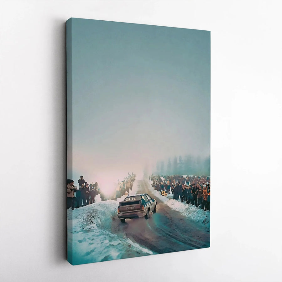 Rally Car Wall Art | Winter Snow Racing Canvas Print | Premium Gallery Wrap Decor | Motorsport Fan Gift