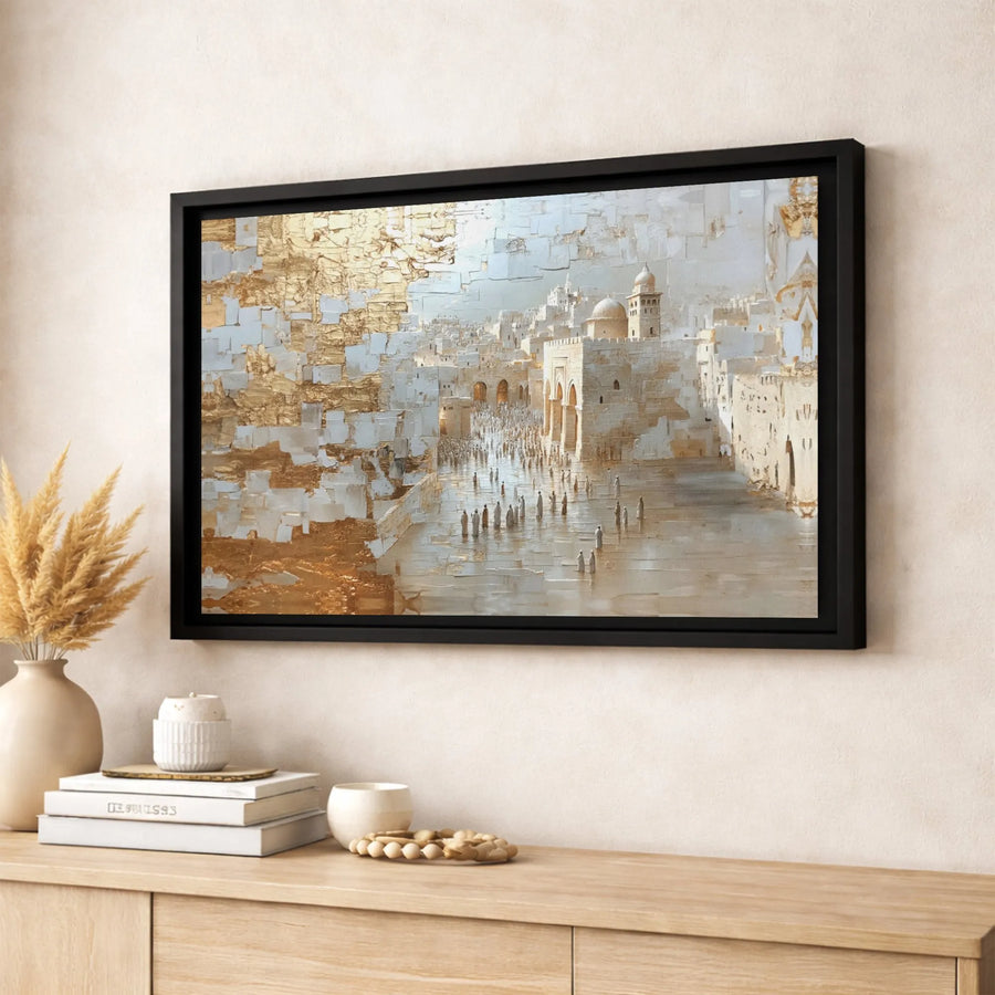 Jerusalem Old City Canvas Wall Art | Abstract Gold Texture Holy Land Print | Gallery-Quality 1.25" Profile | Religious Home Decor Gift