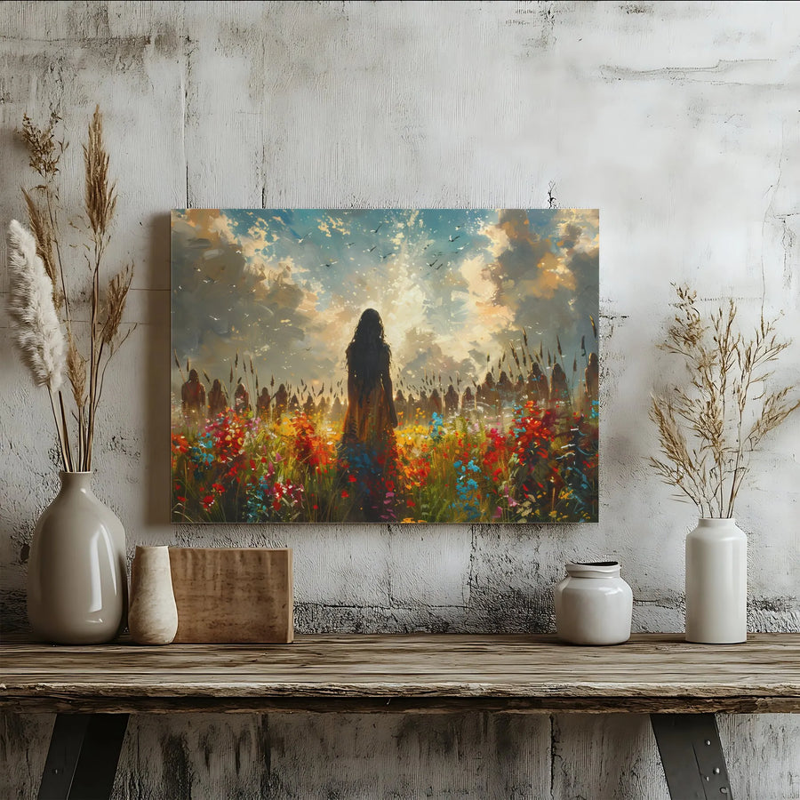 Woman in Wildflower Field Canvas Art | Vibrant Impressionist Landscape Painting | Gallery Quality 1.25" Canvas | Spiritual Home Decor Gift