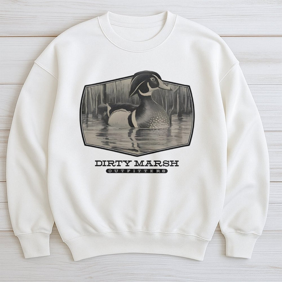 Duck Hunting Sweatshirt | Wood Duck Marsh Wildlife Graphic | Premium Cotton Blend | Gift for Waterfowl Hunter and Outdoorsman