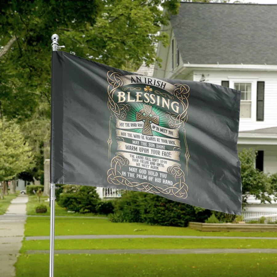 Irish Blessing House Flag | Celtic Cross & Traditional Prayer Design | Double-Sided Weather-Resistant Polyester | St Patrick's Day Porch Decor Gift