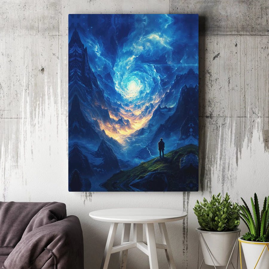 Celestial Storm Canvas Art | Epic Fantasy Landscape with Swirling Galaxy Sky | Premium Thick Gallery Wrap Canvas | Sci-Fi Wall Decor Gift