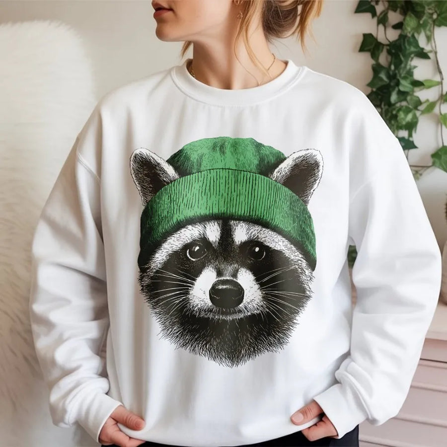Raccoon Beanie Sweatshirt | Funny Woodland Animal Graphic | Premium Soft Cotton Blend | Cozy Nature Lover Gift For Him And Her