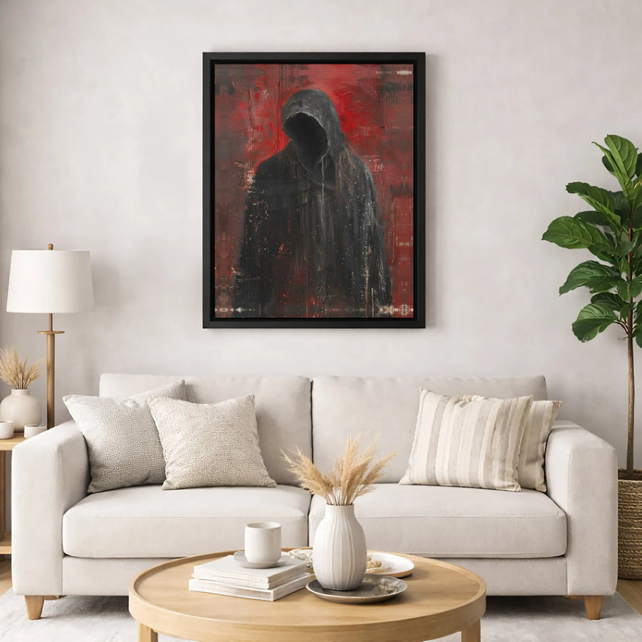 Faceless Hooded Figure Canvas Art | Abstract Dark Surrealism Print | Gallery Wrapped 1.25" Profile | Gothic Home Decor & Office Wall Art
