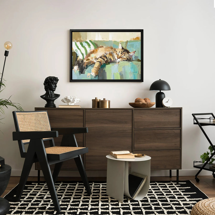 Sleeping Tabby Cat Canvas Wall Art | Impressionist Oil Painting Style | Premium Fade-Resistant Print | Cozy Home Decor Gift for Cat Lovers