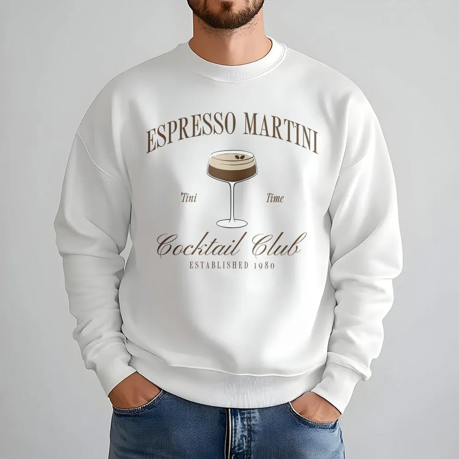 Espresso Martini Sweatshirt | Retro Cocktail Club Graphic Print | Premium Cotton Blend Crewneck | Trendy Gift For Coffee And Cocktail Lovers