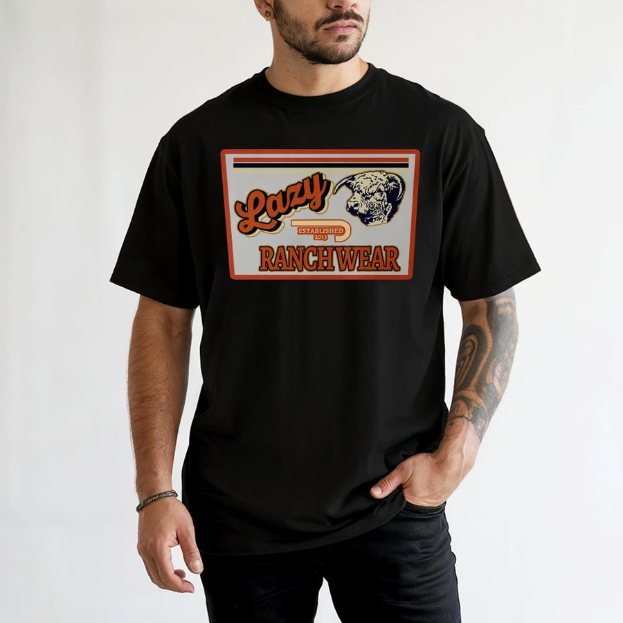 Lazy Ranchwear T-Shirt | Retro Western Highland Cow Graphic | 100% Soft Cotton Premium Tee | Vintage Country Style Gift For Ranchers & Cowgirls