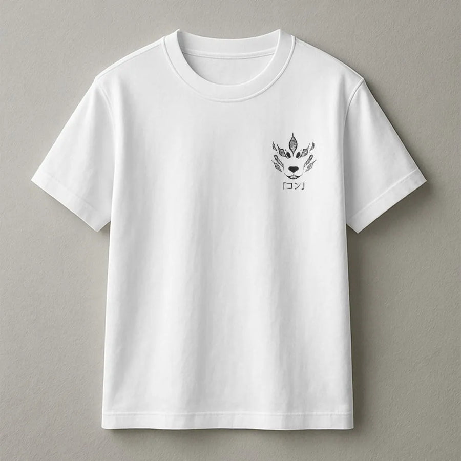 Anime Fox Spirit T-Shirt | Minimalist Demon Mask Graphic | Premium Cotton Unisex Tee | Gift for Manga Fans and Otaku Culture