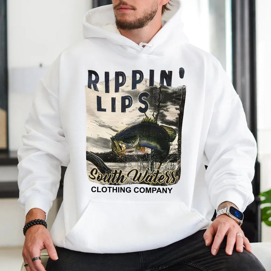 Rippin Lips Fishing Hoodie | Bass Fish Graphic Art | Premium Cotton Blend | Gift For Fisherman And Outdoor Enthusiast