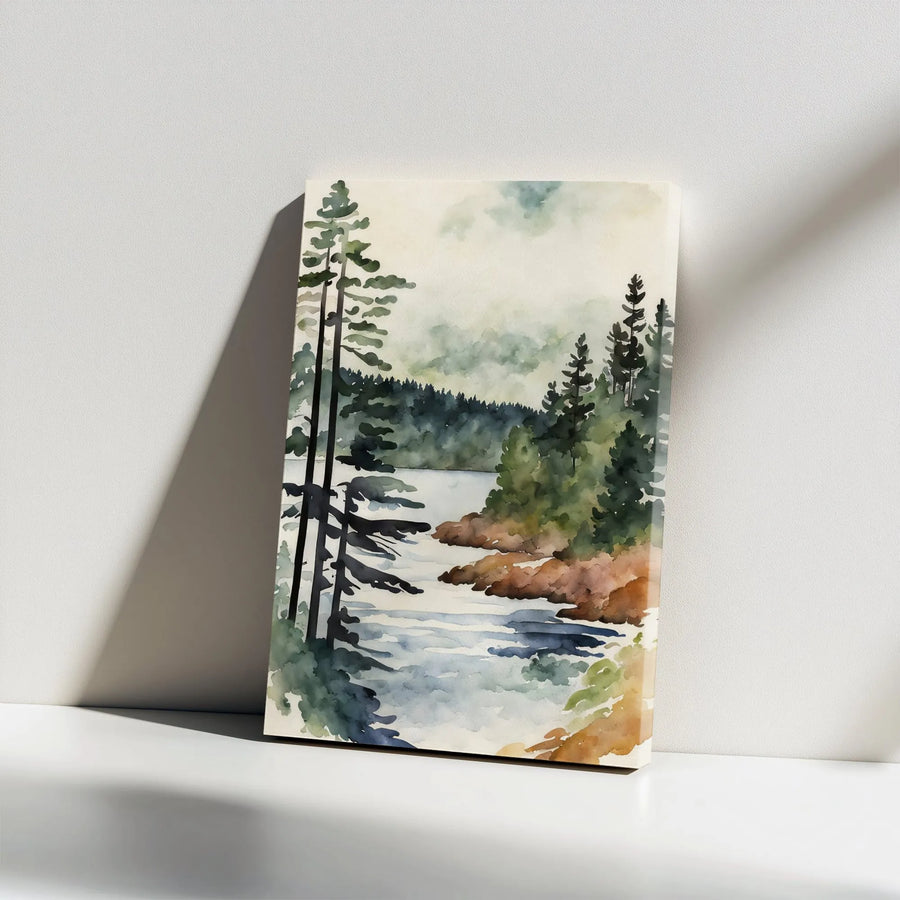 Watercolor Forest Canvas Wall Art | Serene Pine Tree Landscape Print | Premium Gallery Wrap | Rustic Cabin & Home Decor Gift