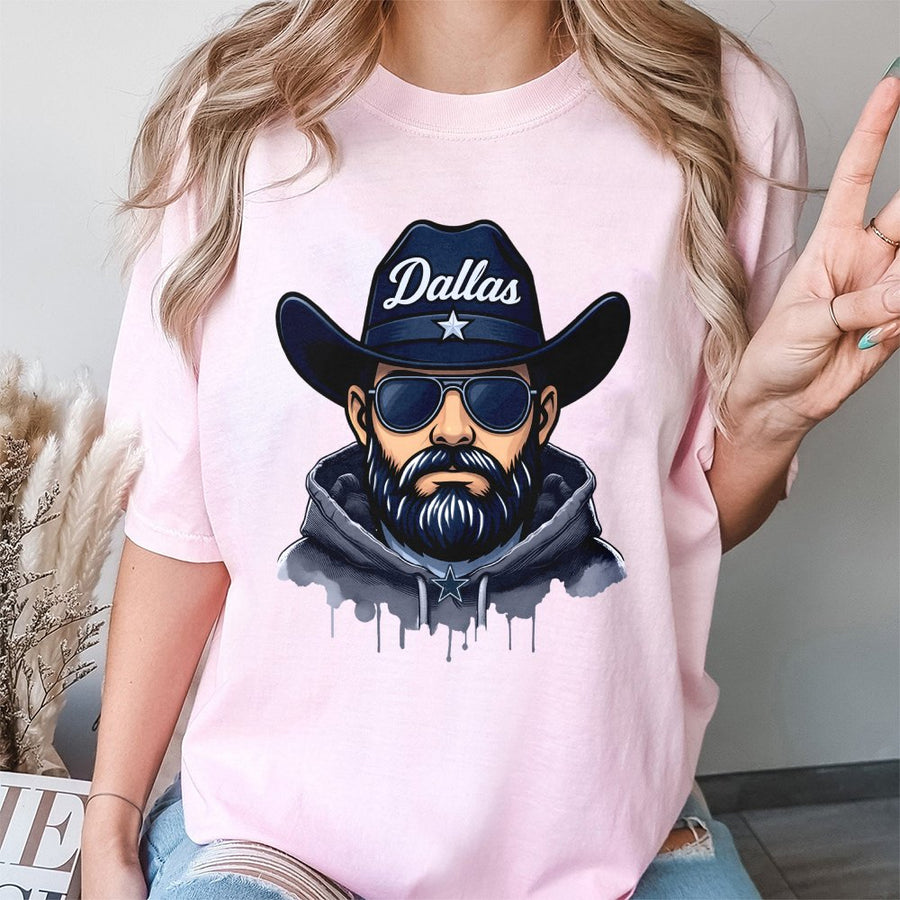 Dallas Cowboy Fan With Beard, Sunglasses, And Star Logo T-Shirt