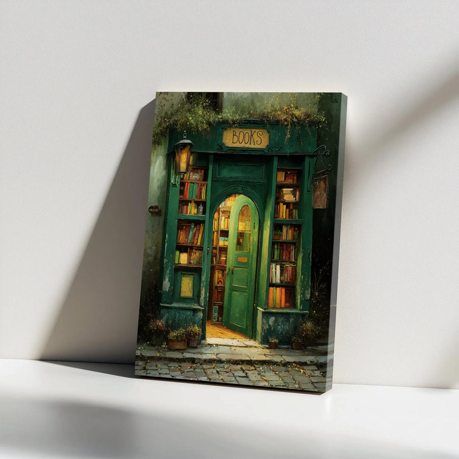 Vintage Bookstore Canvas Print | Cozy Library Painting Style Art | Premium Gallery Wrapped Canvas | Collector's Gift for Book Lovers & Readers