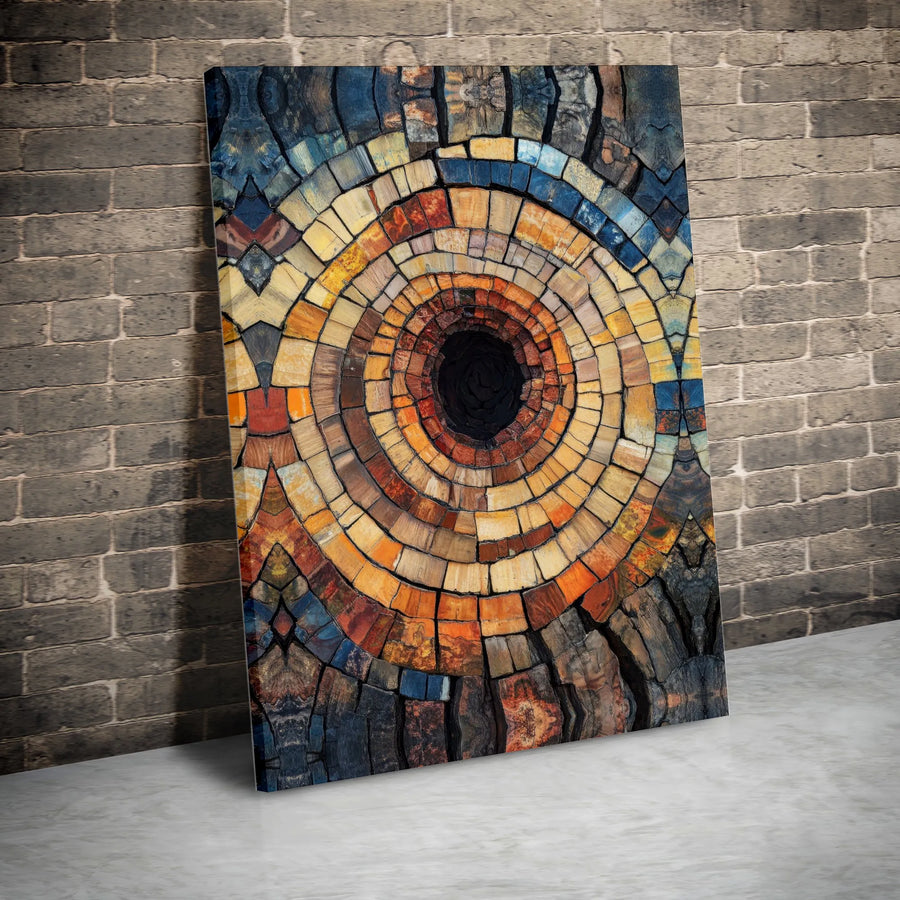 Abstract Mosaic Canvas Wall Art | Rustic Concentric Circles Design | Premium Gallery Wrapped Canvas | Modern Farmhouse Decor Gift