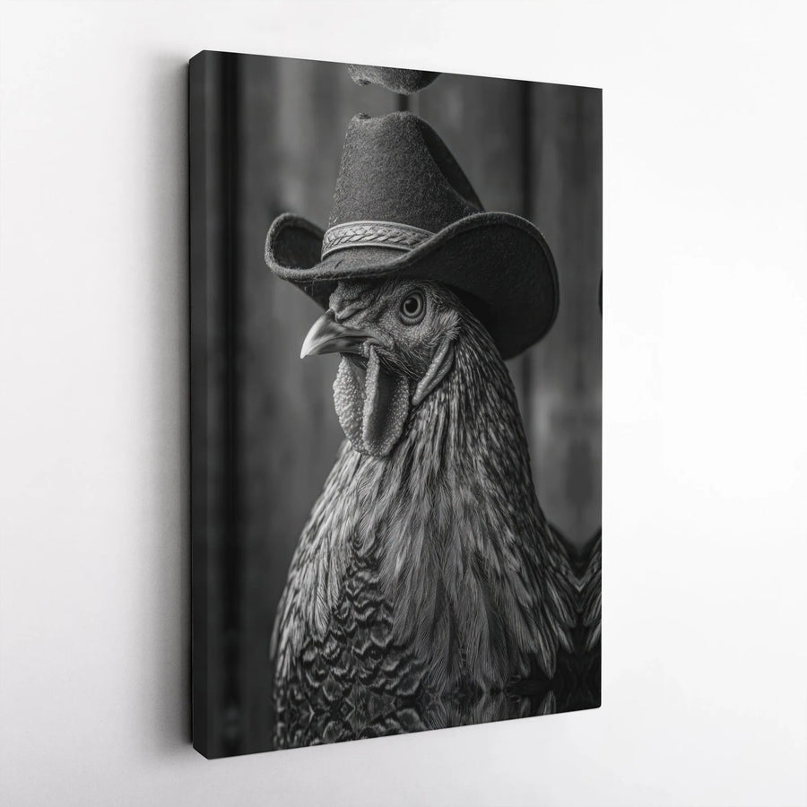 Cowboy Chicken Canvas Wall Art | Black and White Farmhouse Decor | 1.25-Inch Premium Gallery Print | Funny Country Kitchen Gift