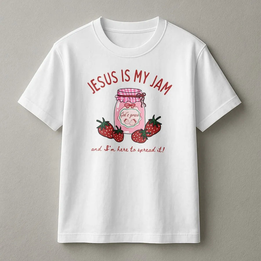 Jesus Is My Jam T-Shirt | Faith-Based Strawberry Graphic | Premium Soft Cotton | Christian Gift for Men and Women