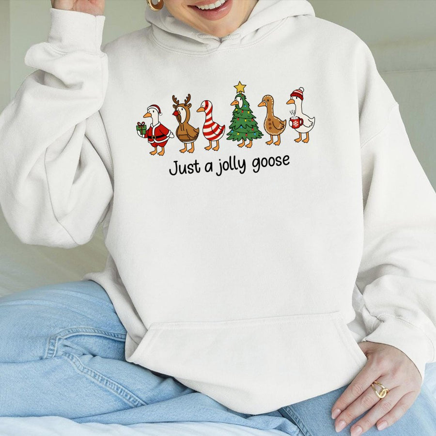 Jolly Goose Christmas Hoodie | Cute Holiday Geese Graphic | Premium Cotton Blend | Funny Xmas Apparel Gift for Women Men