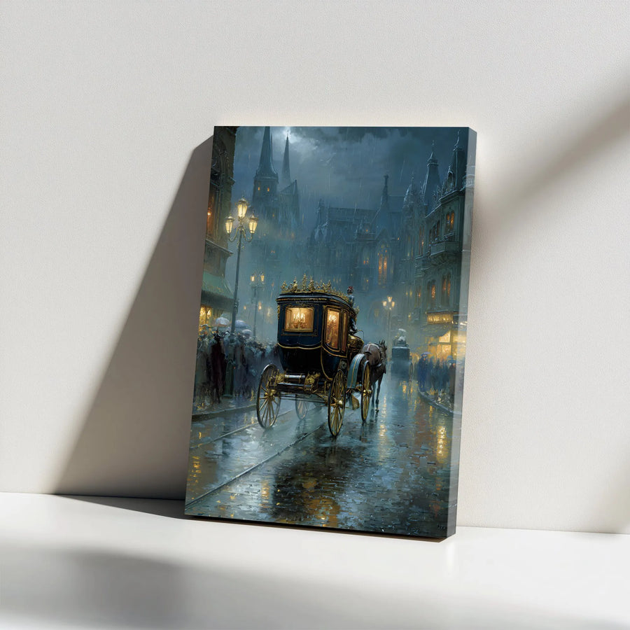 Victorian Rainy Night Canvas Art | Gothic Horse & Carriage Painting | Premium Thick Gallery Wrap Canvas | Dark Academia Moody Wall Decor Gift