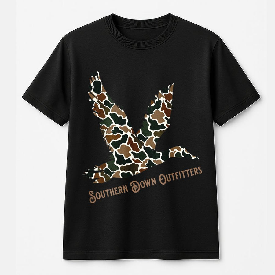 Camo Duck Graphic T-Shirt | Southern Hunting Style Print | Premium Cotton Unisex Apparel | Outdoor Enthusiast Gift For Men And Women