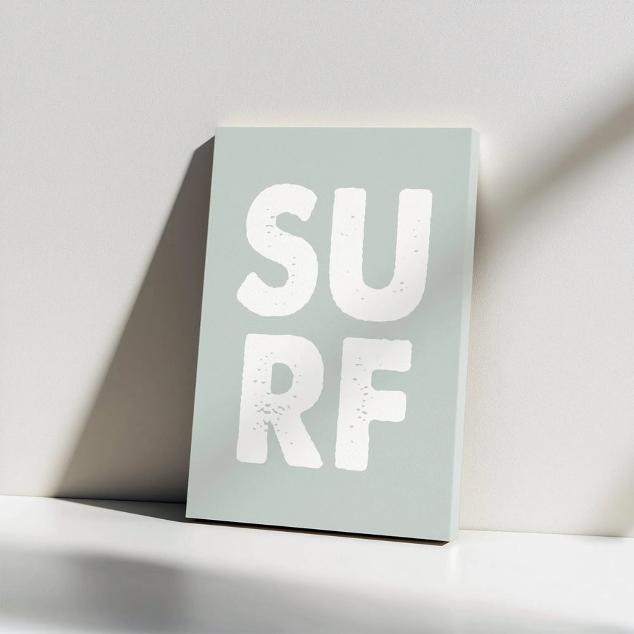 Surf Vertical Canvas Print | Minimalist Bold Typography | Premium Gallery Wrap Canvas | Modern Beach House Wall Decor Gift for Surfer