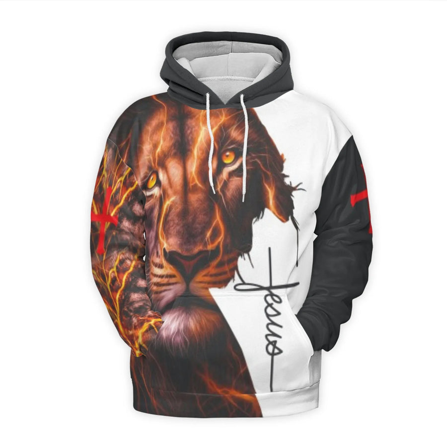 Lion of Judah 3D Hoodie | Religious Jesus Cross Graphic Design | Premium Polyester Brushed Fleece | Inspirational Christian Gift for Men and Women