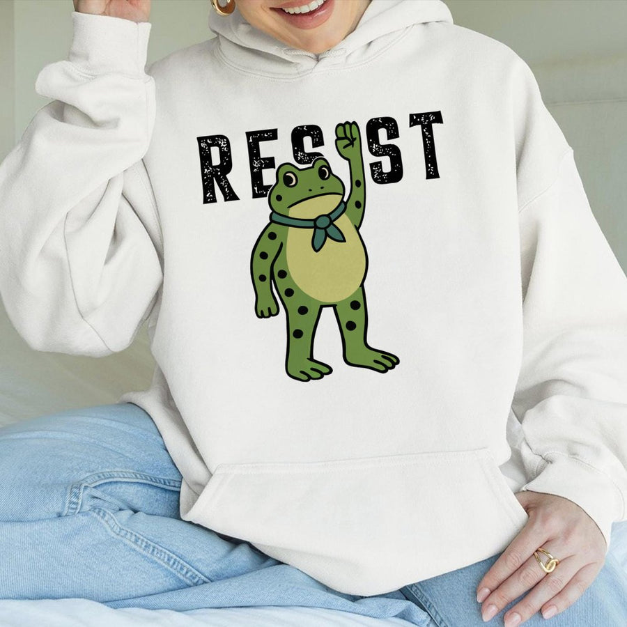 Resist Frog Graphic Hoodie | Protest Art Apparel | Premium Cotton Blend Pullover | Unisex Gift for Activists