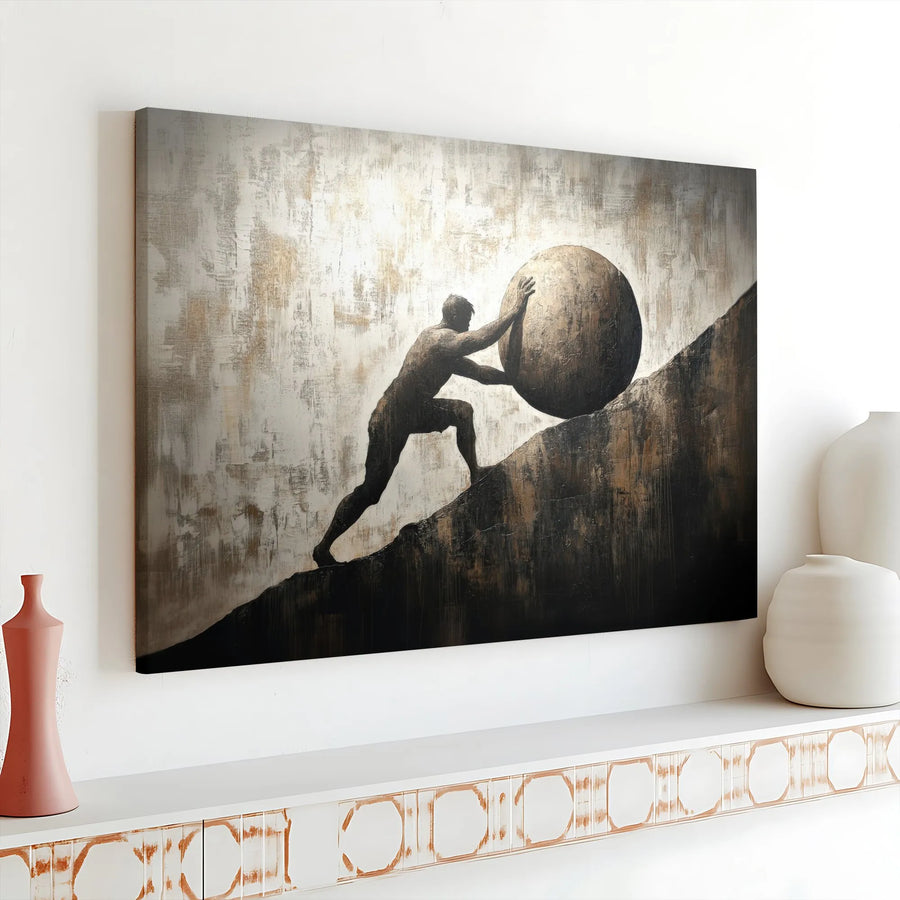 Sisyphus Canvas Wall Art | Abstract Greek Mythology Painting | 1.25 Inch Gallery Wrap | Motivational Office Decor for Stoics