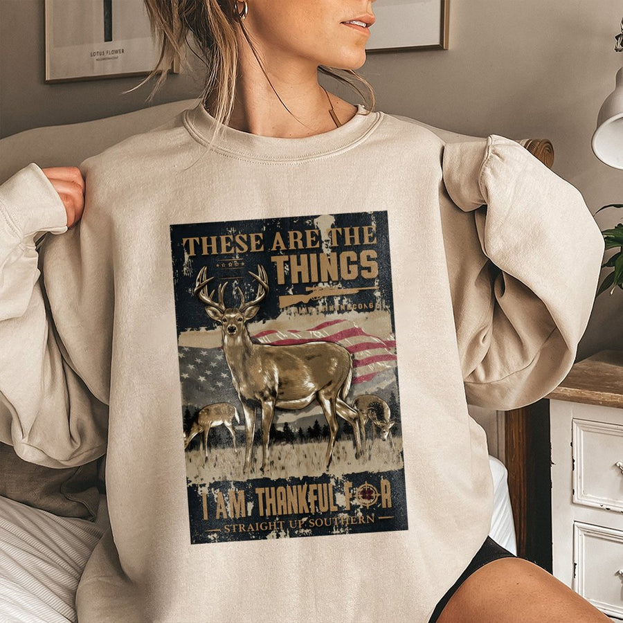 Deer Hunting Sweatshirt | Patriotic American Flag & Buck Design | Soft Cotton Blend | Gift For Hunters And Outdoor Lovers