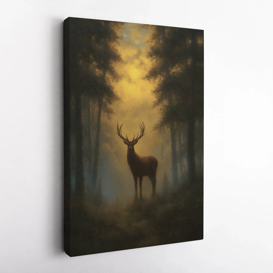 Majestic Stag Canvas Art | Misty Forest Woodland Landscape | 1.25 Inch Gallery Wrap Premium Print | Rustic Wildlife Home Decor Gift