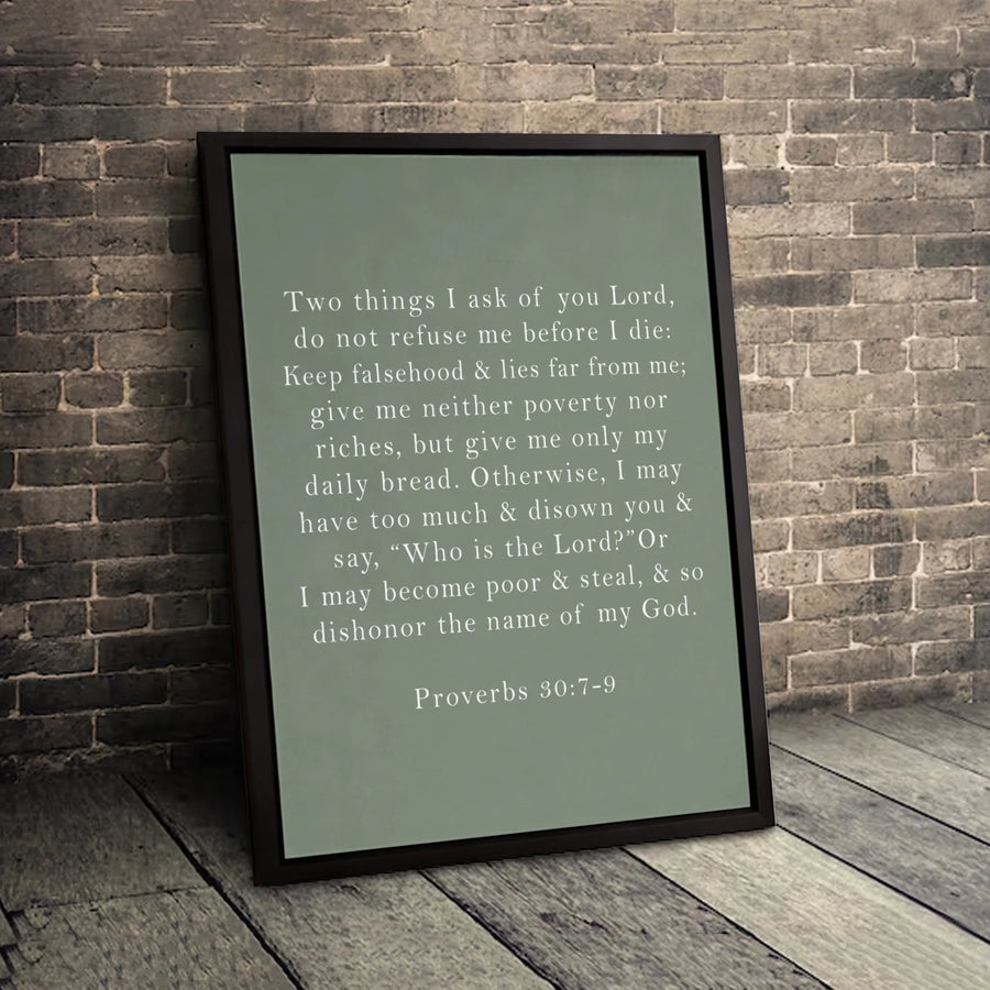 Proverbs 30:7-9 Bible Verse Wall Art | Sage Green Scripture Poster | Premium Gallery Canvas | Christian Home Decor & Meaningful Faith Gift