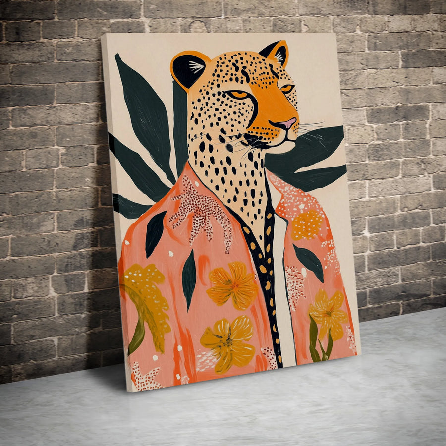 Dapper Leopard Canvas Print | Tropical Animal Portrait Wall Art | Premium 1.25" Thick Canvas | Eclectic Jungle & Boho Home Decor Gift