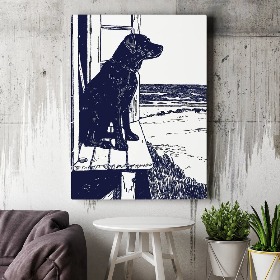 Labrador Retriever Canvas Art | Coastal Dog Sketch Wall Decor | Premium 1.25 Inch Gallery Wrap | Beach House Living Room Gift for Dog Lovers