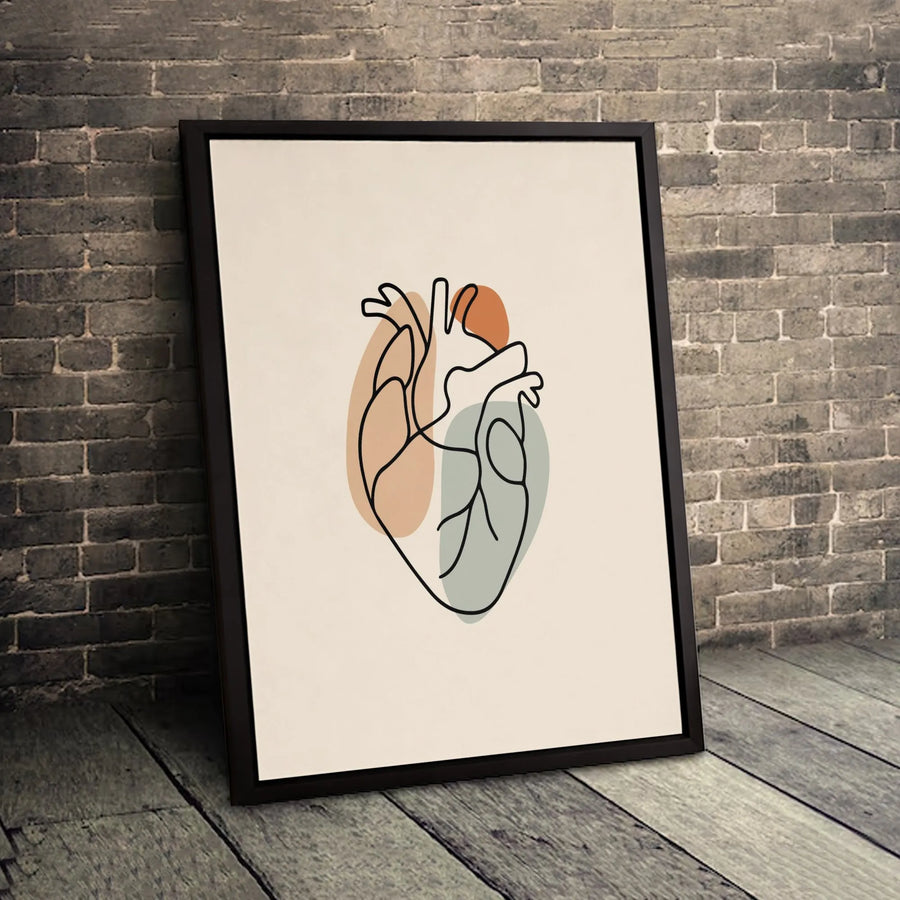 Anatomical Heart Wall Art | Minimalist Boho Line Drawing | Gallery-Quality 1.25" Canvas | Modern Home Decor Gift for Medical Professionals