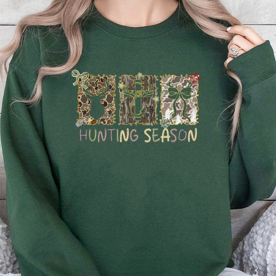 Hunting Season Sweatshirt | Camo Deer Antler Print | Premium Cotton Blend | Rustic Outdoor Gift For Her