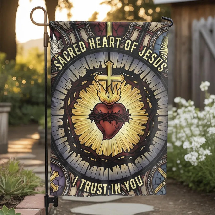 Sacred Heart of Jesus Garden Flag | I Trust In You Religious Decor | Double-Sided Weather-Resistant Polyester | Christian Gift for Catholic Home