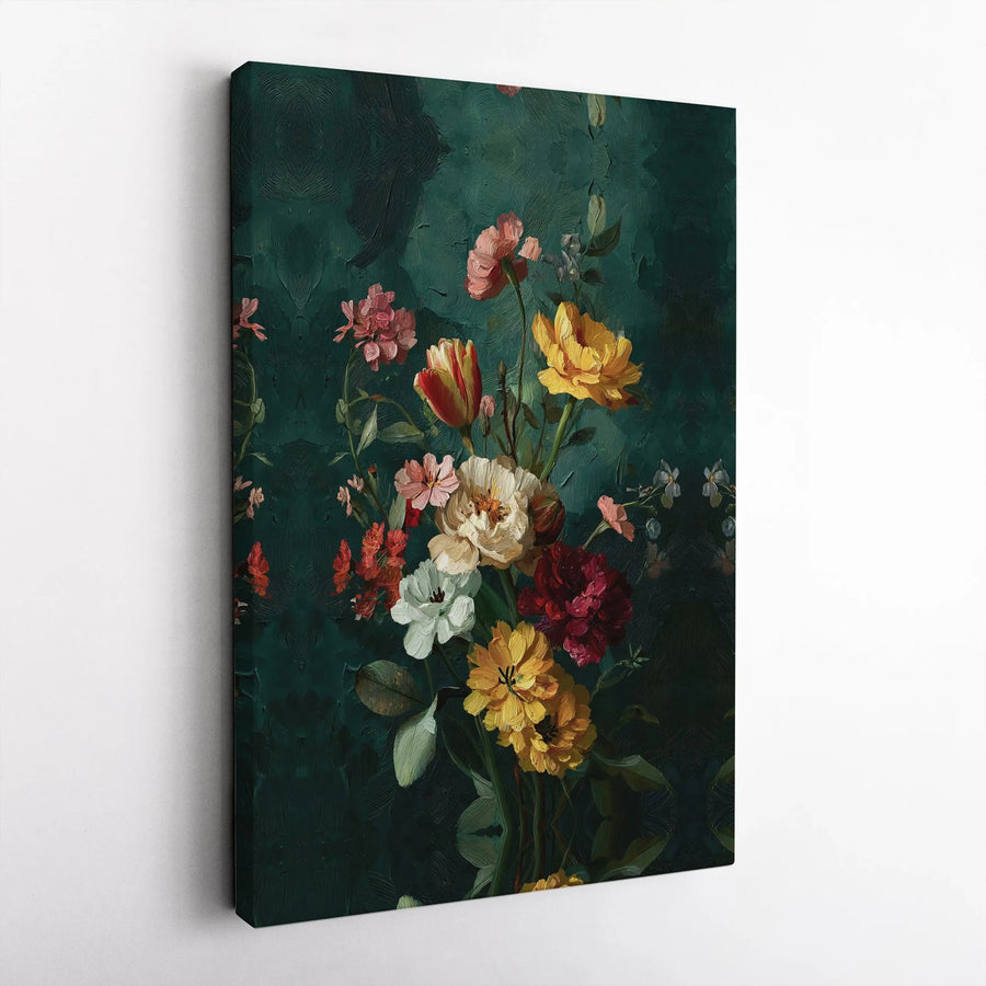 Dark Moody Floral Bouquet Canvas | Vintage Oil Painting Style | Premium Gallery Wrap Wall Art | Aesthetic Home Decor Gift for Her