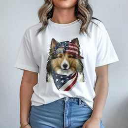 Patriotic Dog T-Shirt | Herding Dog with American Flag Bandana | Premium Graphic Sweatshirt | 4th of July Gift for Dog Lover