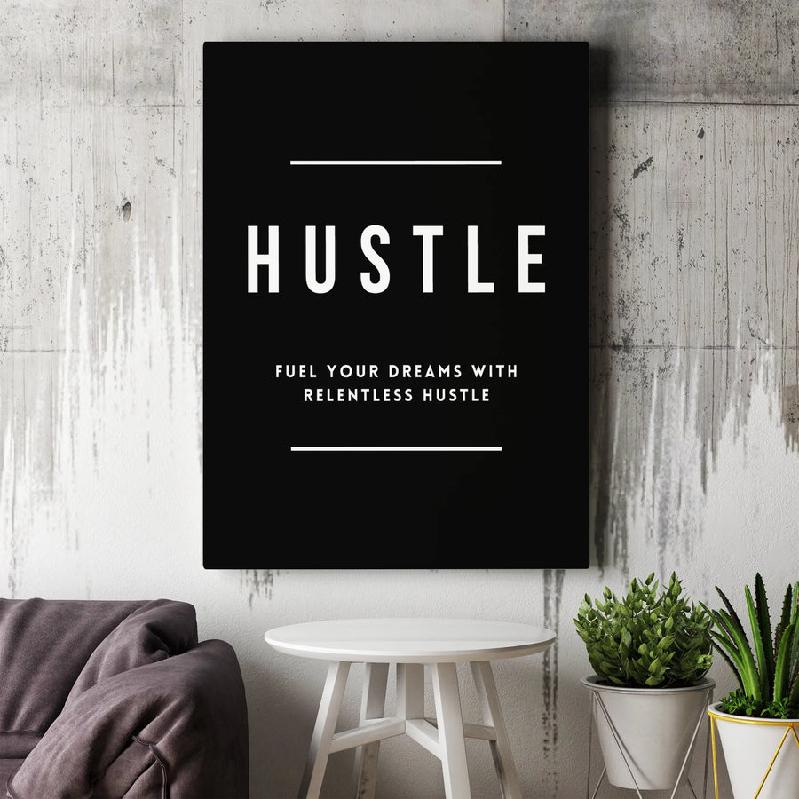 Hustle Motivational Canvas Wall Art | Relentless Quotes Typography | Premium Gallery-Wrapped Print | Office Decor & Entrepreneur Gift