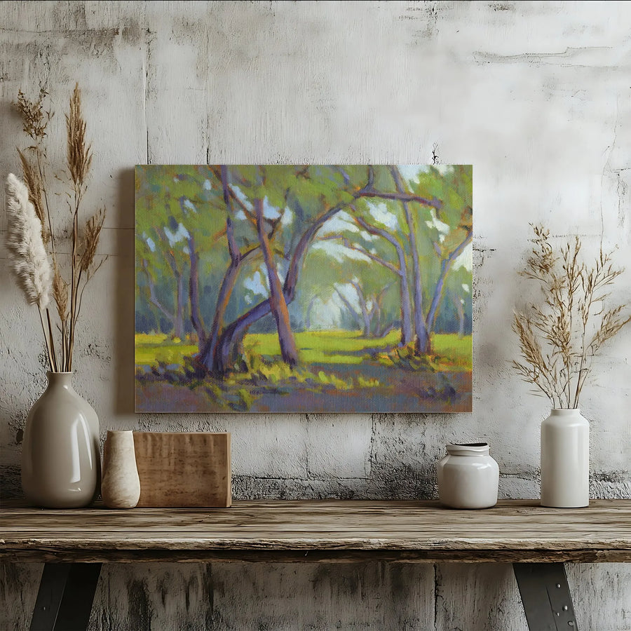 Forest Path Canvas Print | Impressionist Sunlit Woods Painting | Premium Gallery Wrap Canvas | Living Room & Office Wall Decor Gift