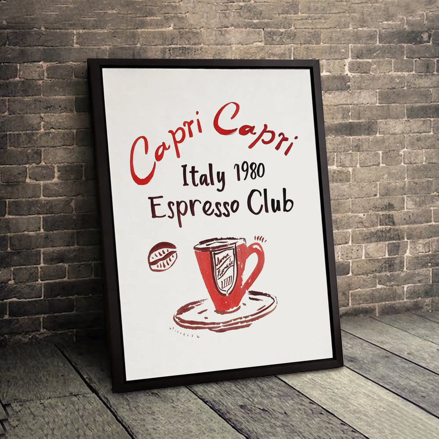 Capri Italy Espresso Club Canvas Wall Art | Retro 1980 Coffee Shop Poster | Premium Gallery Wrap Print | Kitchen & Coffee Bar Decor Gift