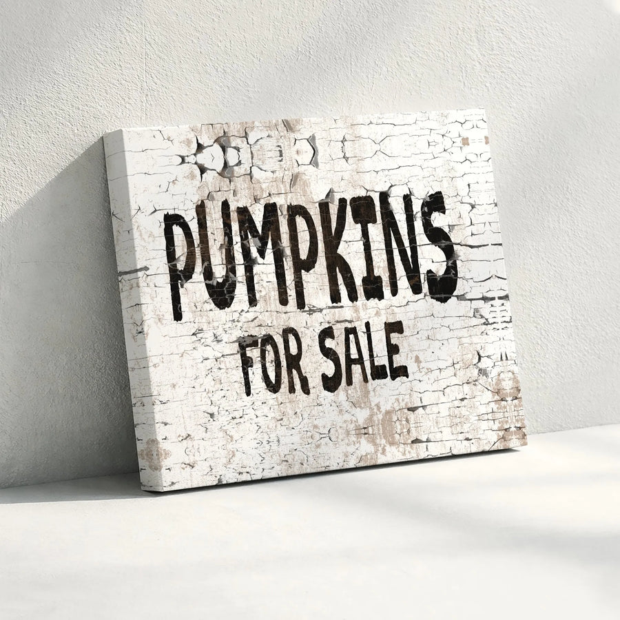 Pumpkins For Sale Canvas Wall Art | Rustic Distressed Farmhouse Sign | Premium Gallery Wrap Print | Fall Home Decor Gift For Autumn Lovers