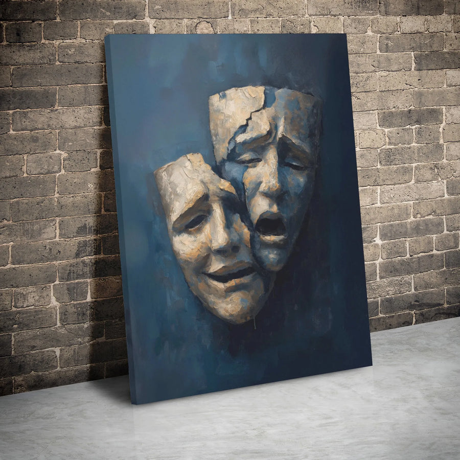 Theater Masks Canvas Wall Art | Comedy and Tragedy Dramatic Oil Style | 1.25 Inch Gallery Wrap | Premium Decor for Actors and Drama Lovers